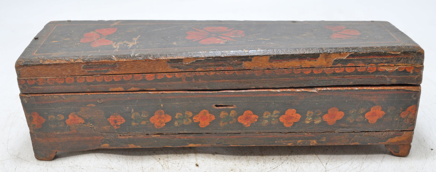 Antique Wooden Pencil Stationary Box Original Old Hand Crafted Fine Painted