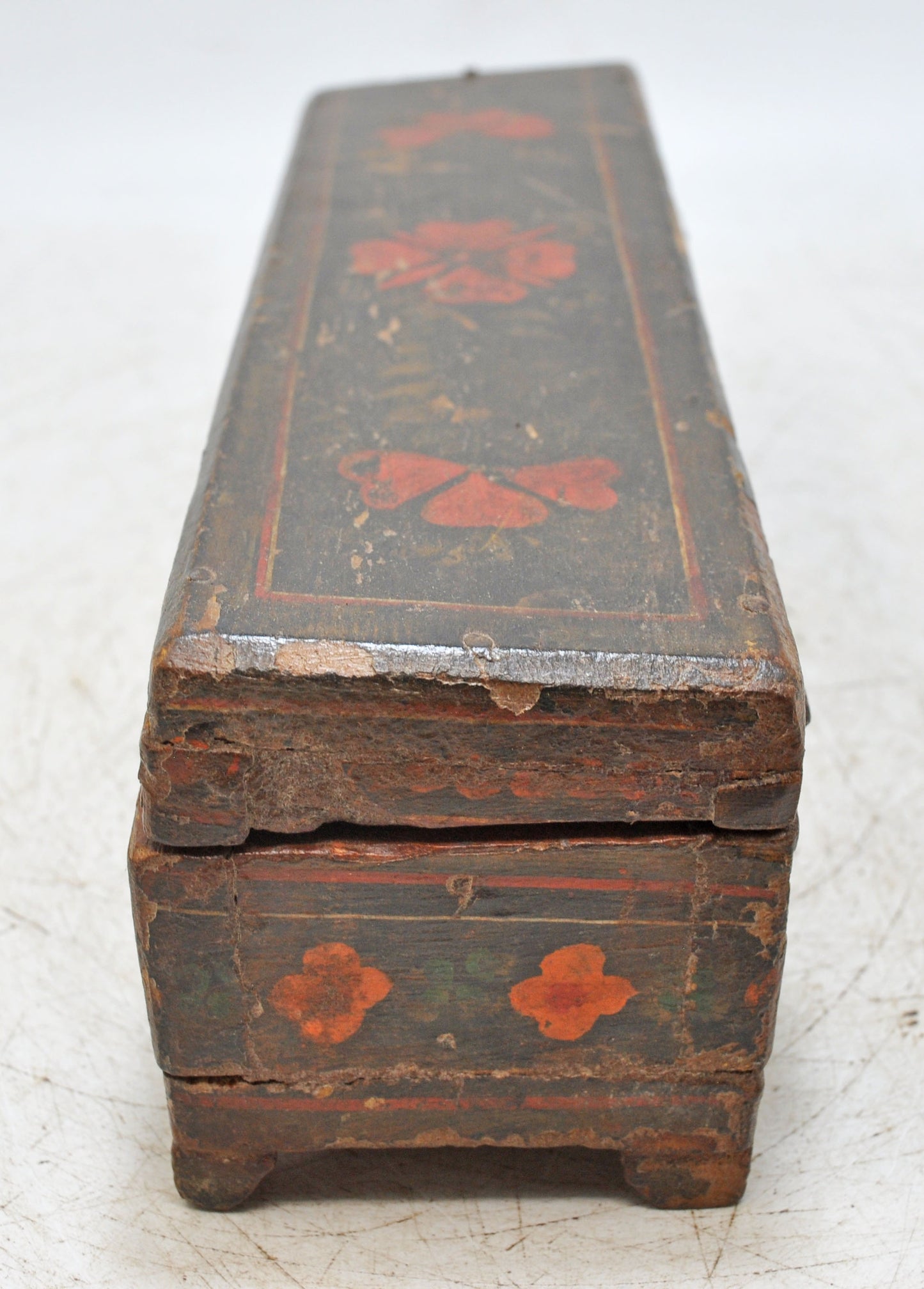 Antique Wooden Pencil Stationary Box Original Old Hand Crafted Fine Painted