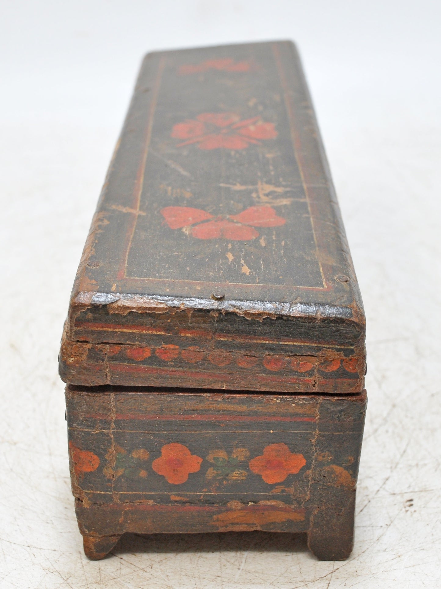 Antique Wooden Pencil Stationary Box Original Old Hand Crafted Fine Painted