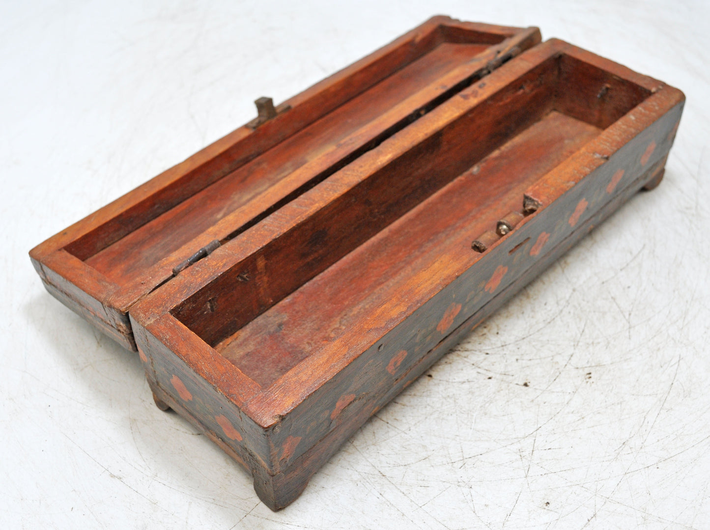 Antique Wooden Pencil Stationary Box Original Old Hand Crafted Fine Painted