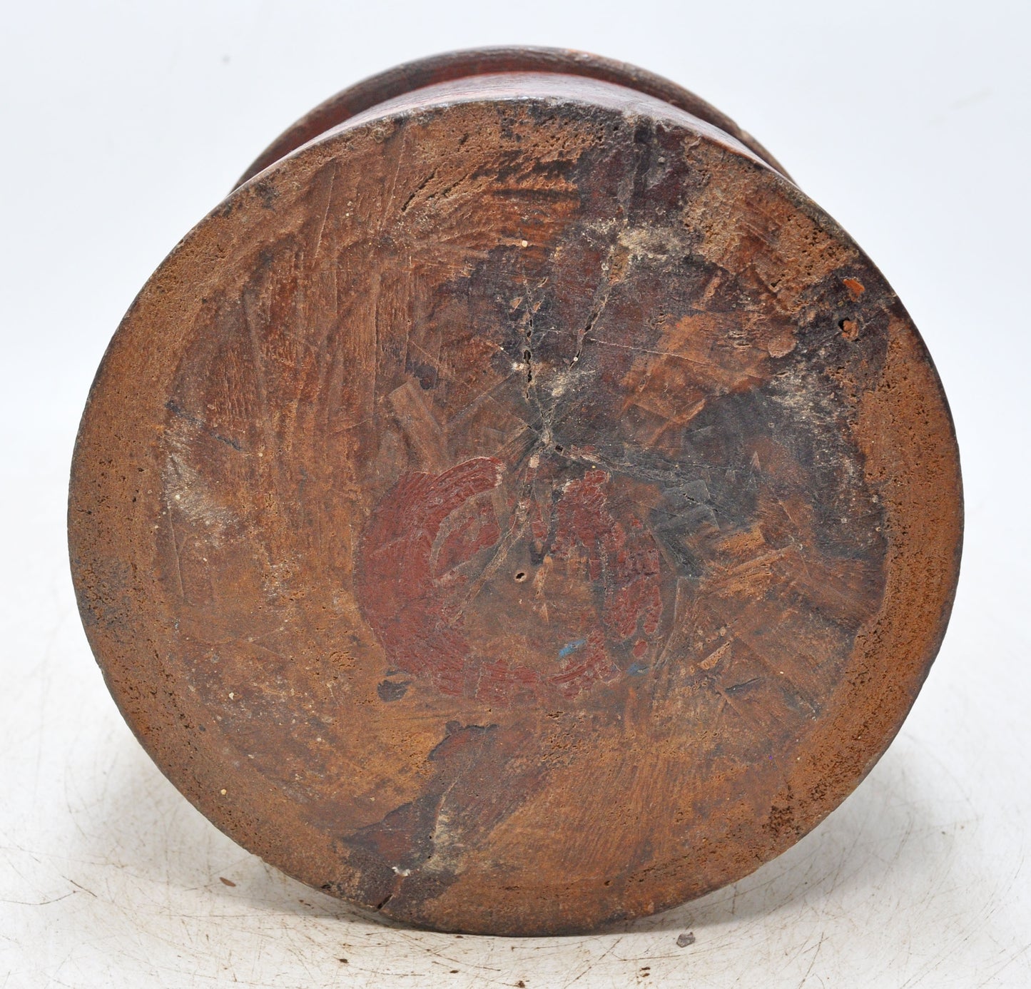 Antique Wooden Round Lacquer Painted Box Original Old Hand Crafted