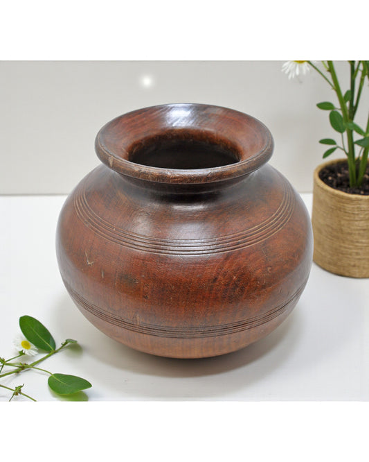 Antique Wooden Round Water Drinking Lota Pot Original Old Hand Carved