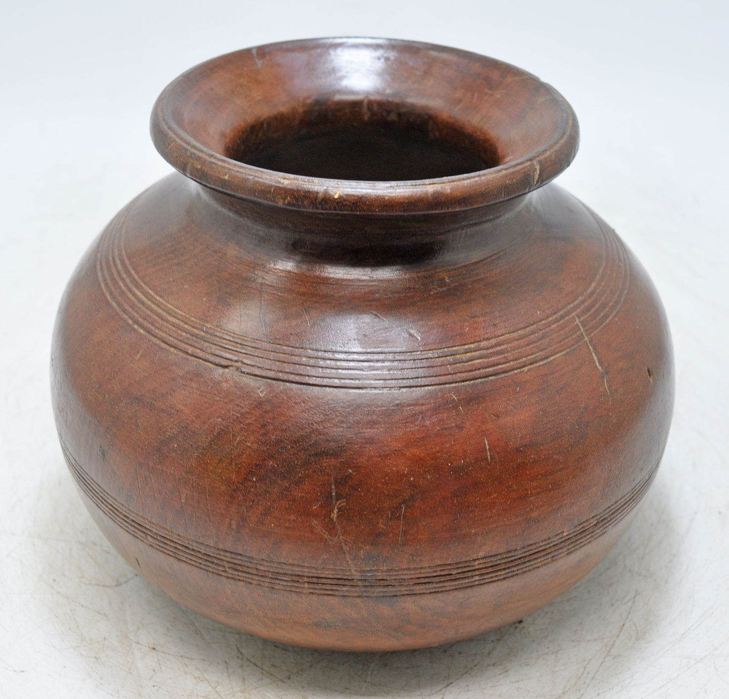 Antique Wooden Round Water Drinking Lota Pot Original Old Hand Carved
