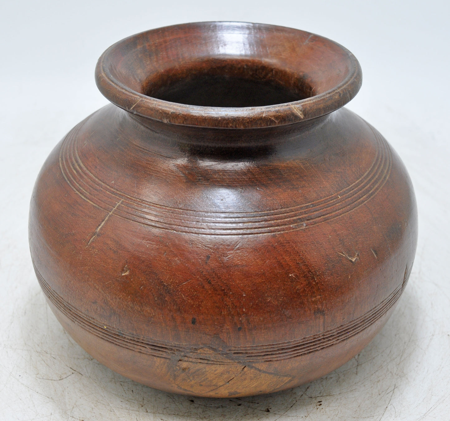 Antique Wooden Round Water Drinking Lota Pot Original Old Hand Carved