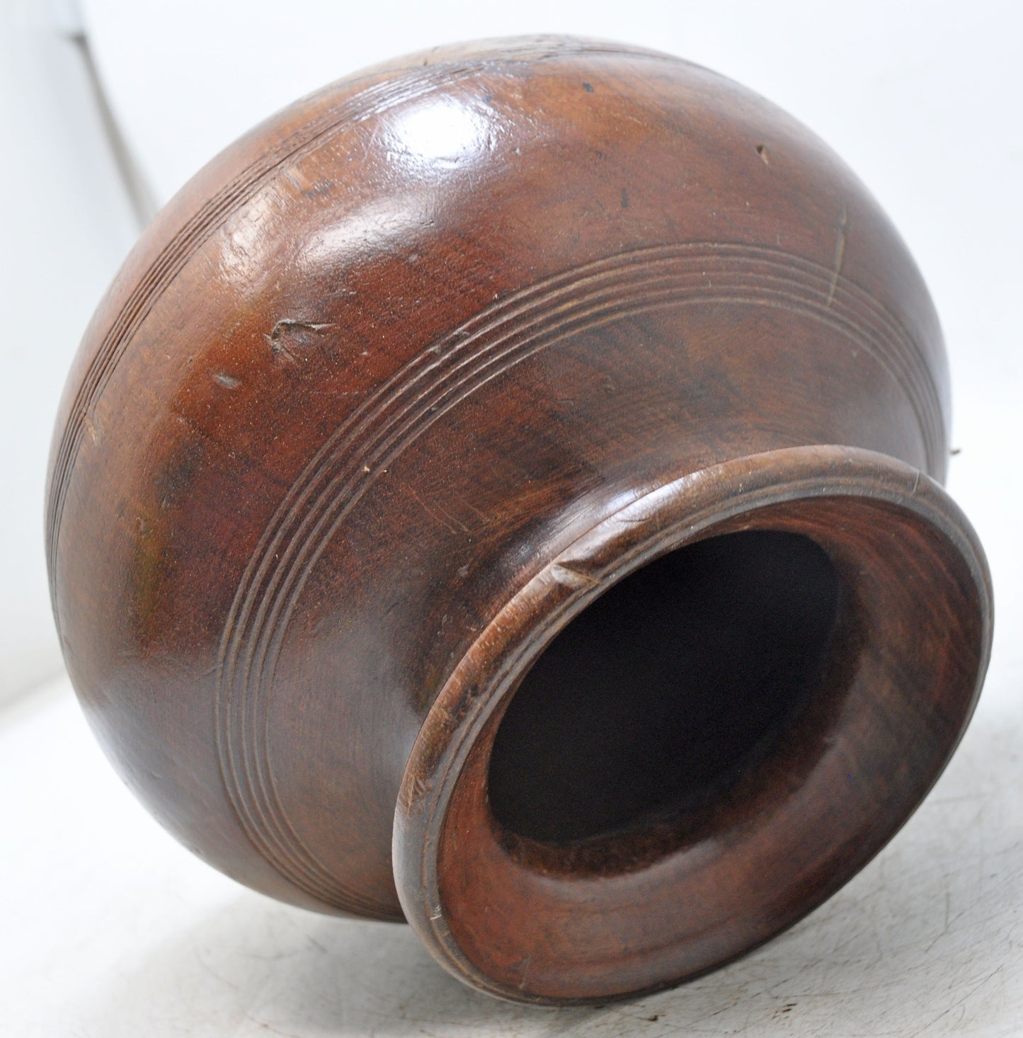 Antique Wooden Round Water Drinking Lota Pot Original Old Hand Carved
