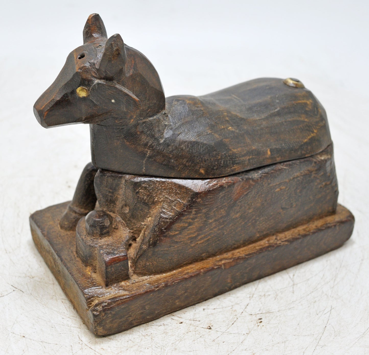 Antique Wooden Cow Shaped Spice Box Original Old Fine Hand Carved