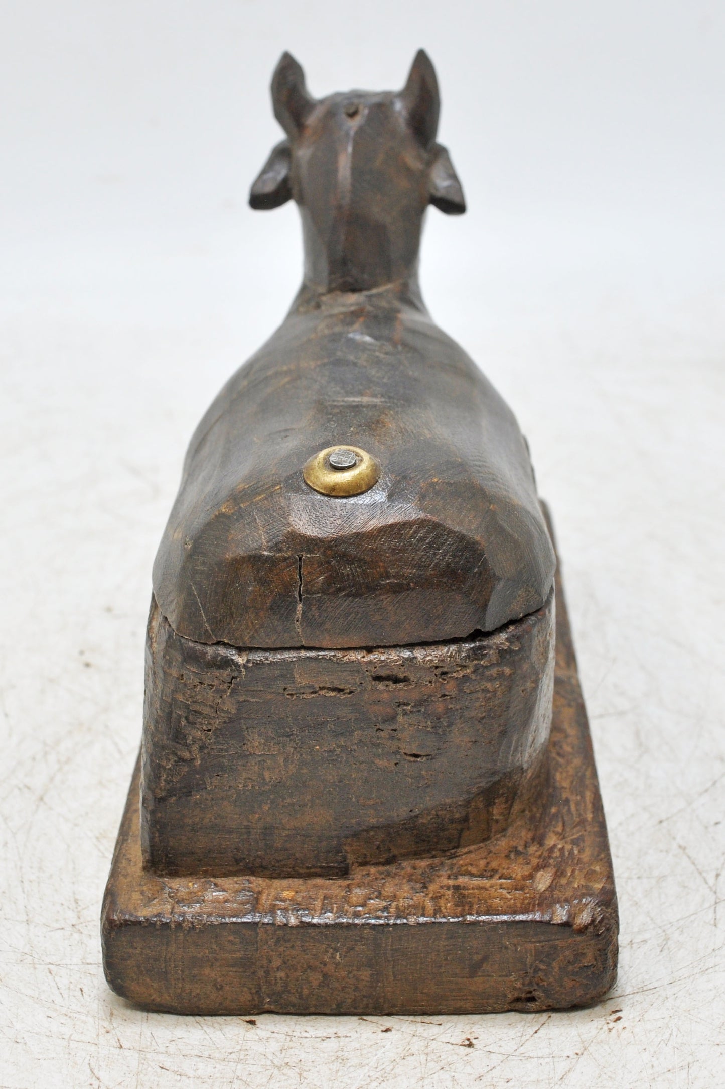 Antique Wooden Cow Shaped Spice Box Original Old Fine Hand Carved