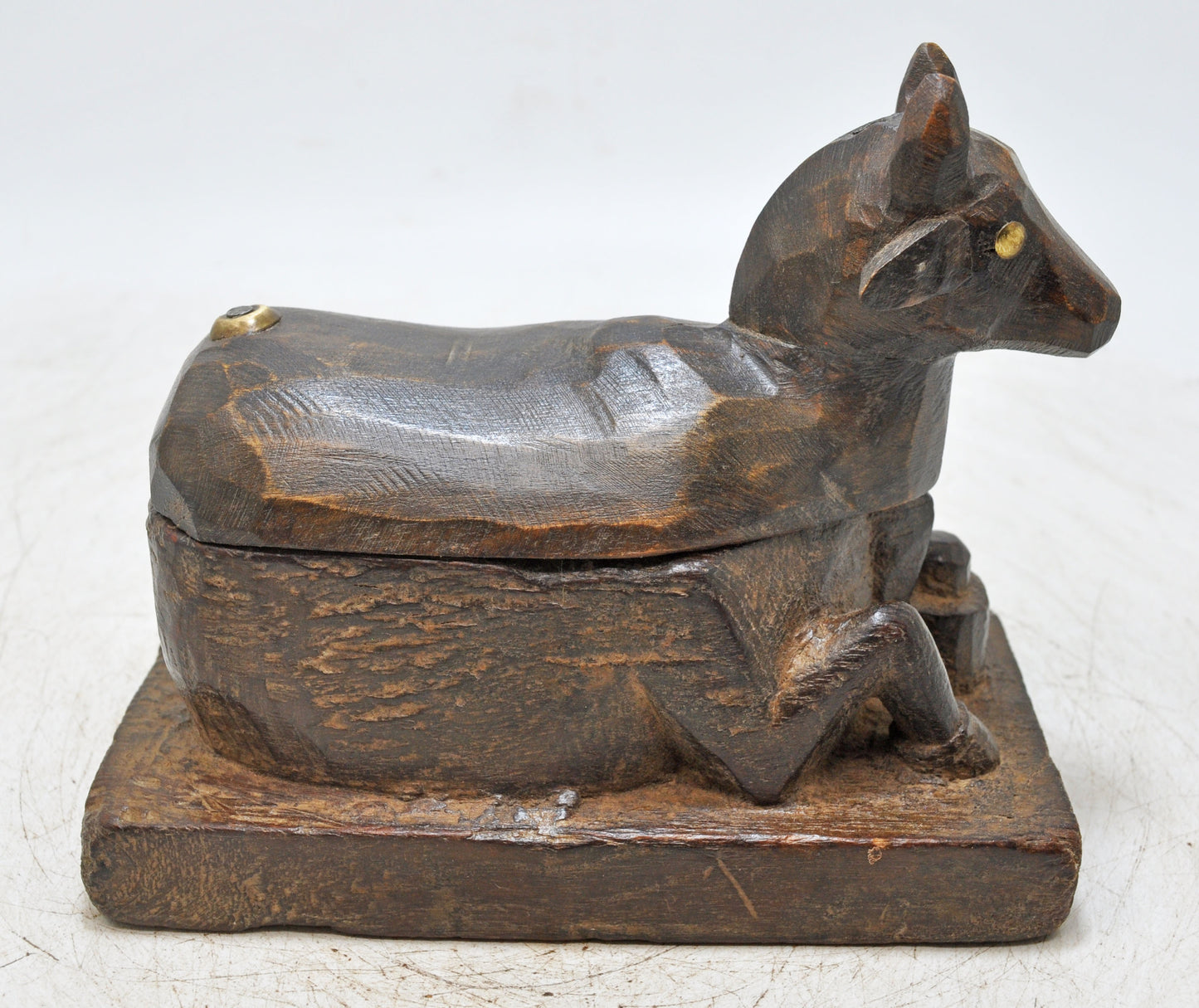 Antique Wooden Cow Shaped Spice Box Original Old Fine Hand Carved