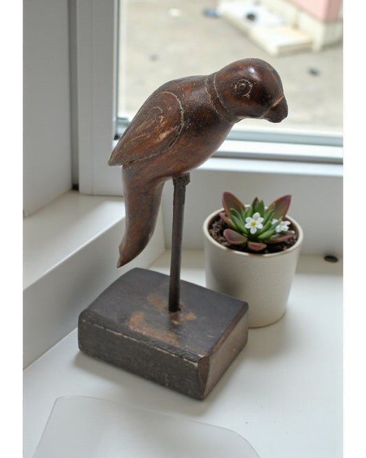 Vintage Wooden Parrot Bird Figurine Original Old Hand Carved