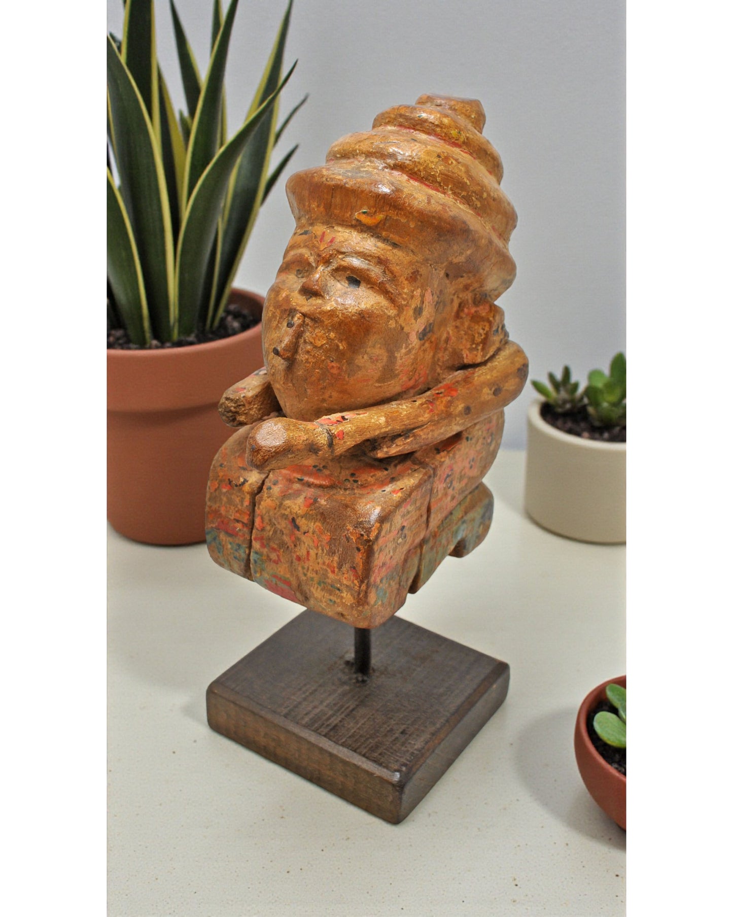 Vintage Wooden Musician Man Figurine Original Old Hand Carved