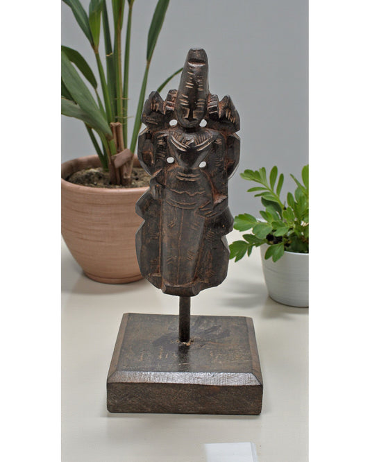 Antique Wooden Goddess Gangaur Idol Figurine Original Old Hand Carved