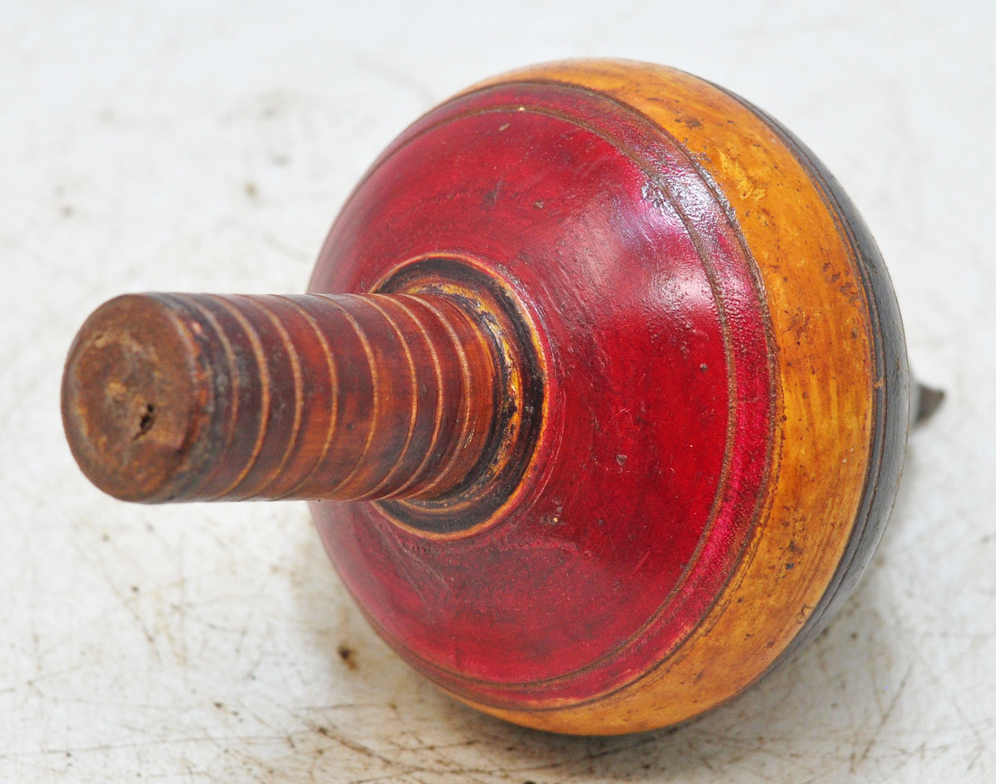Vintage Wooden Spinning Top Toy Original Old Hand Carved Lacquer Painted