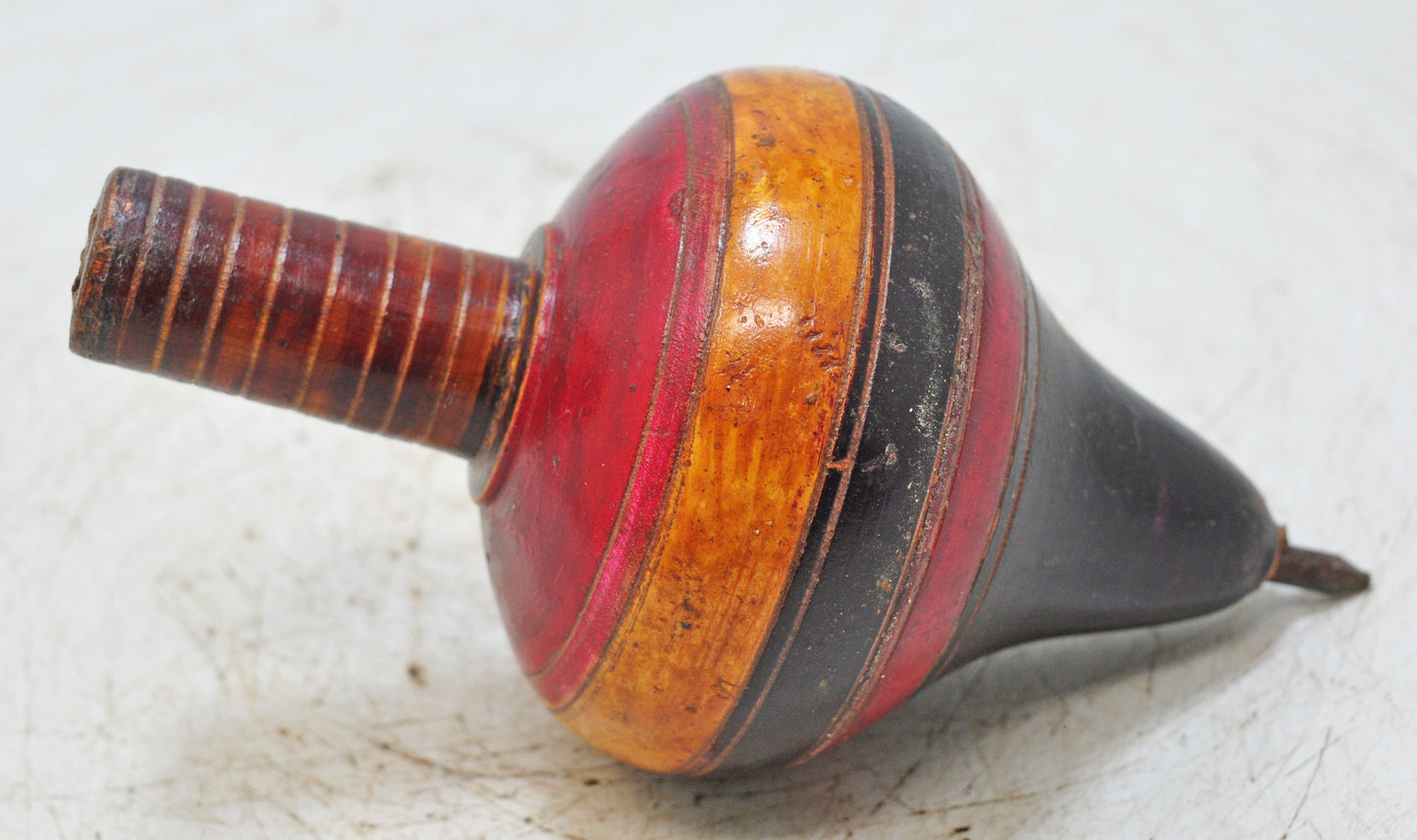 Vintage Wooden Spinning Top Toy Original Old Hand Carved Lacquer Painted