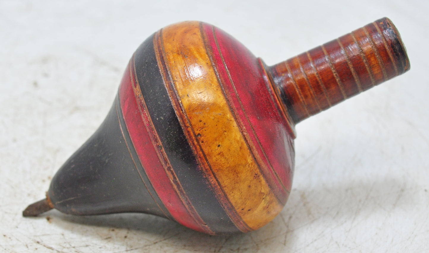 Vintage Wooden Spinning Top Toy Original Old Hand Carved Lacquer Painted
