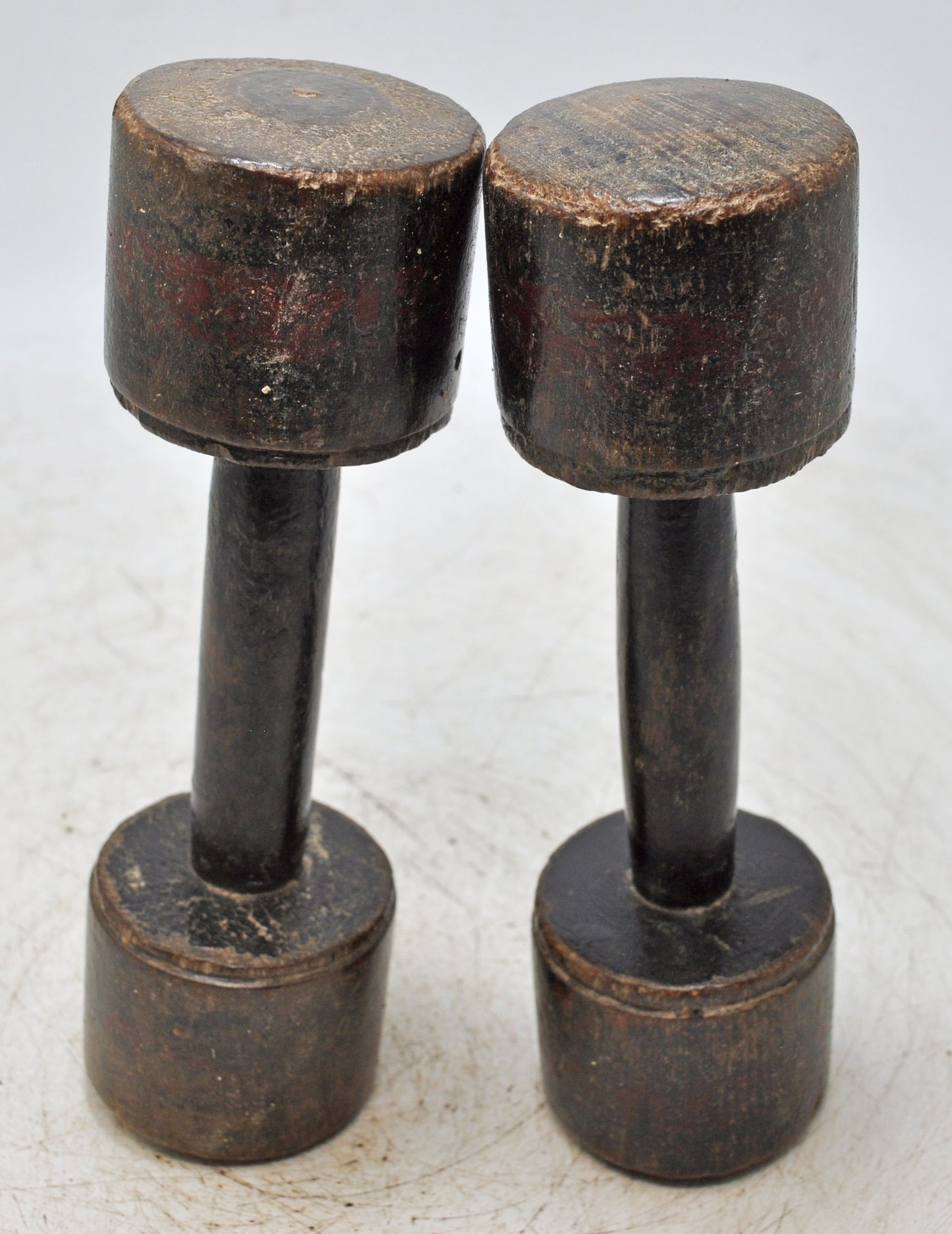Vintage Wooden Kids Dumbbells Pair Original Old Hand Carved Painted