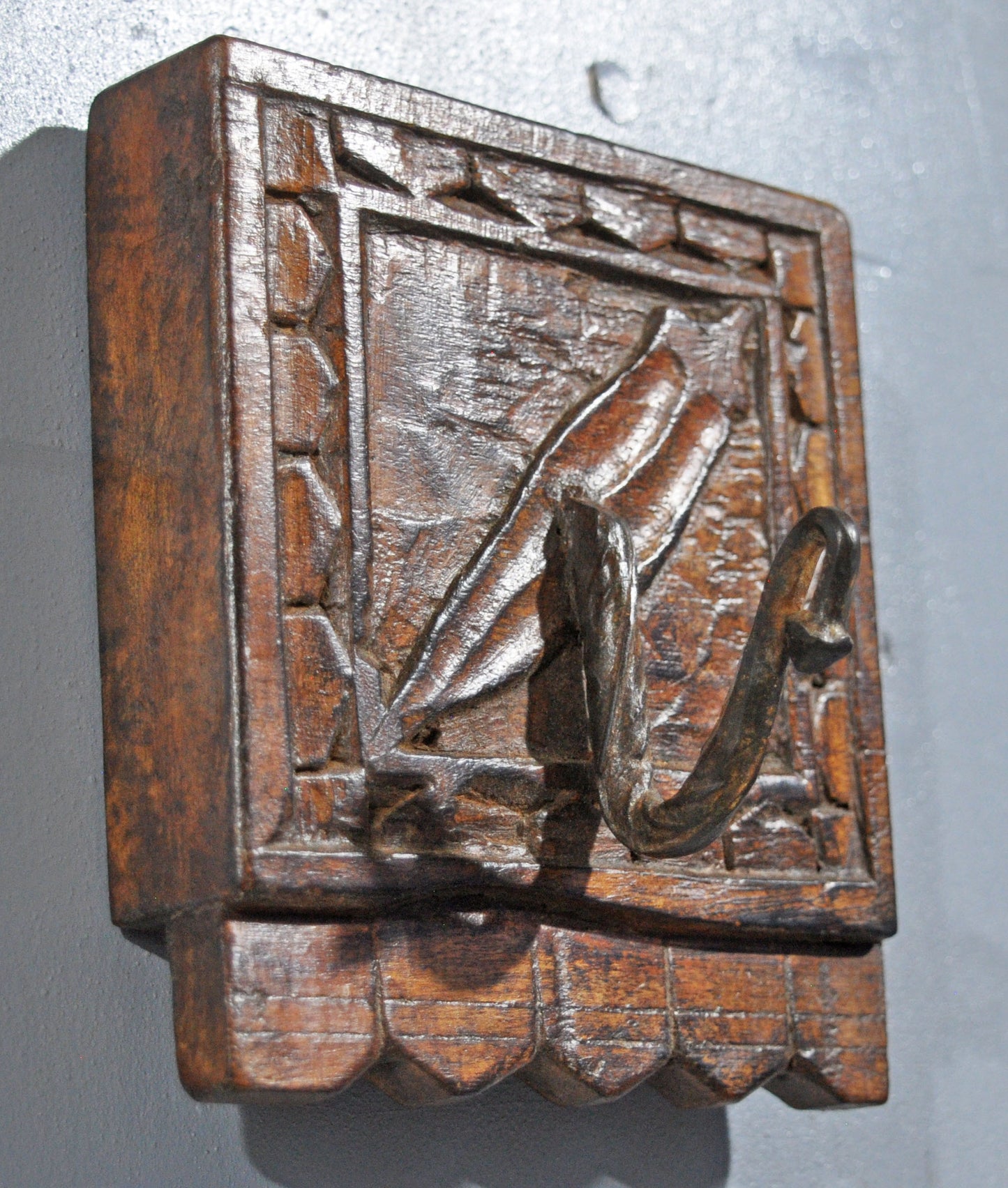 Vintage Wooden 1 Hook Hanger Original Old Hand Crafted