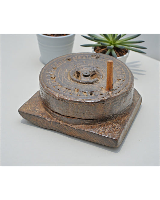 Antique Wooden Grain Grinder Toy Original Old Hand Carved