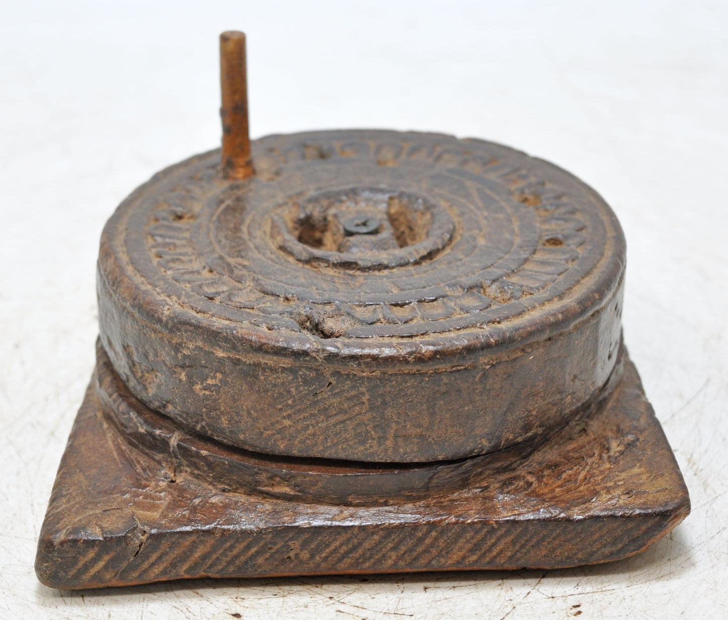 Antique Wooden Grain Grinder Toy Original Old Hand Carved