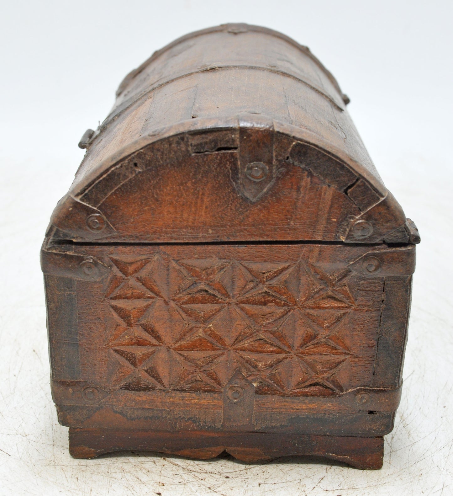 Vintage Wooden Half Round Top Storage Box Original Old Hand Carved
