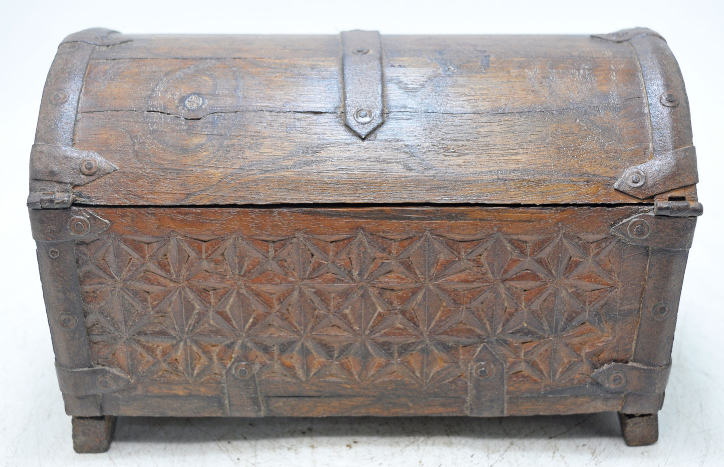 Vintage Wooden Half Round Top Storage Box Original Old Hand Carved