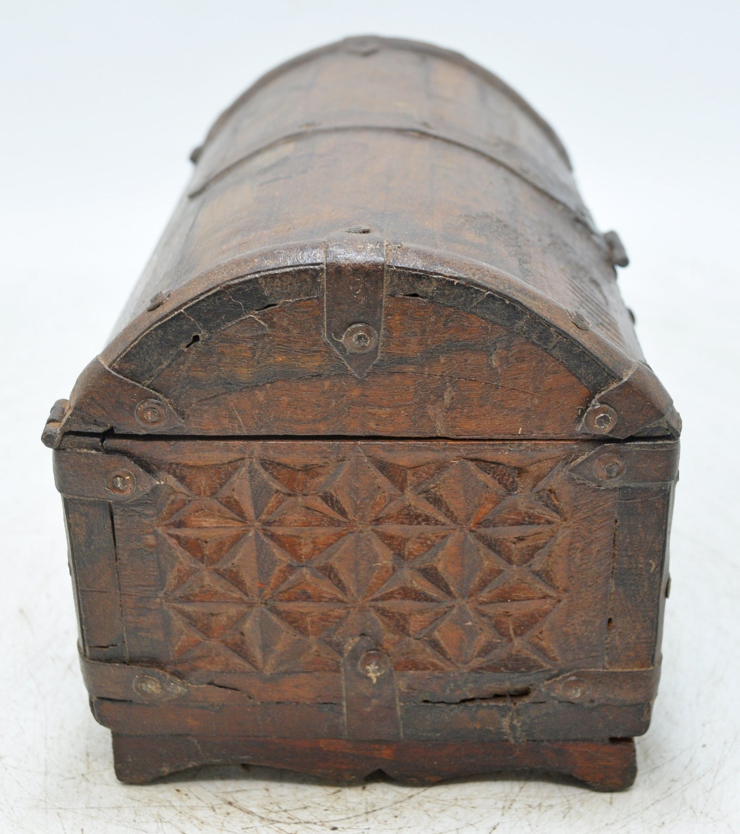 Vintage Wooden Half Round Top Storage Box Original Old Hand Carved