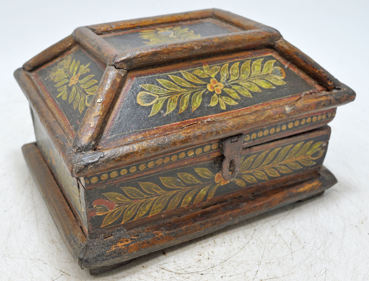 Vintage Wooden Dome Shaped Storage Box Original Old Hand Crafted Fine Painted
