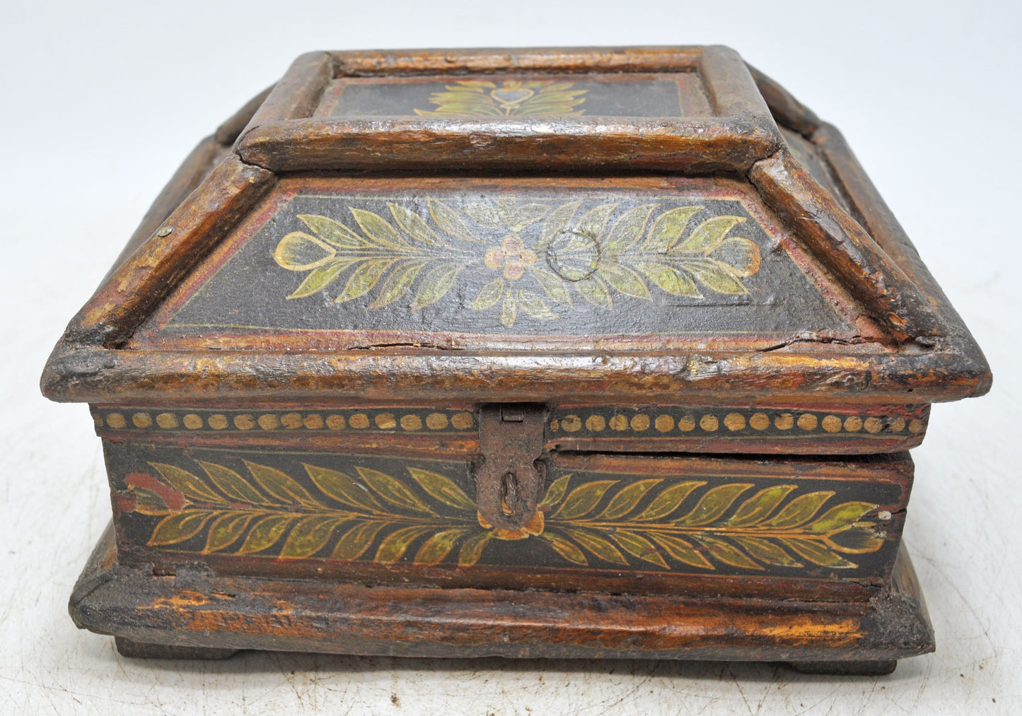 Vintage Wooden Dome Shaped Storage Box Original Old Hand Crafted Fine Painted