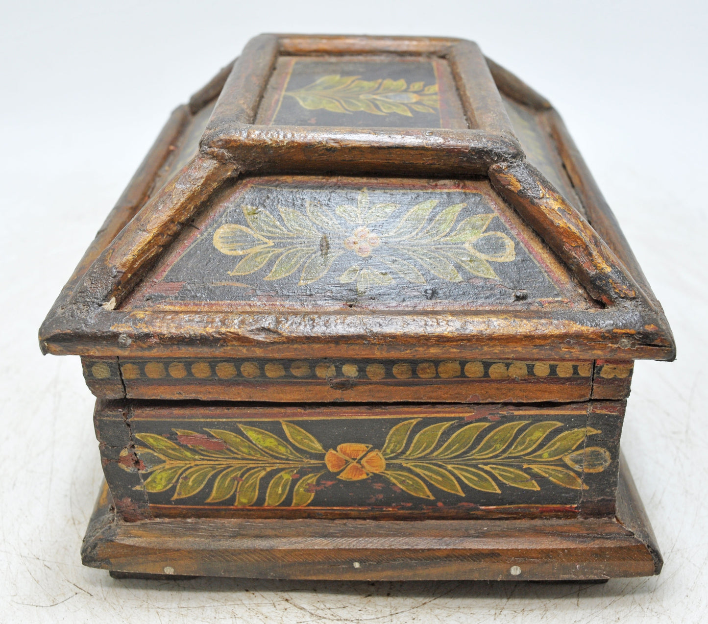 Vintage Wooden Dome Shaped Storage Box Original Old Hand Crafted Fine Painted