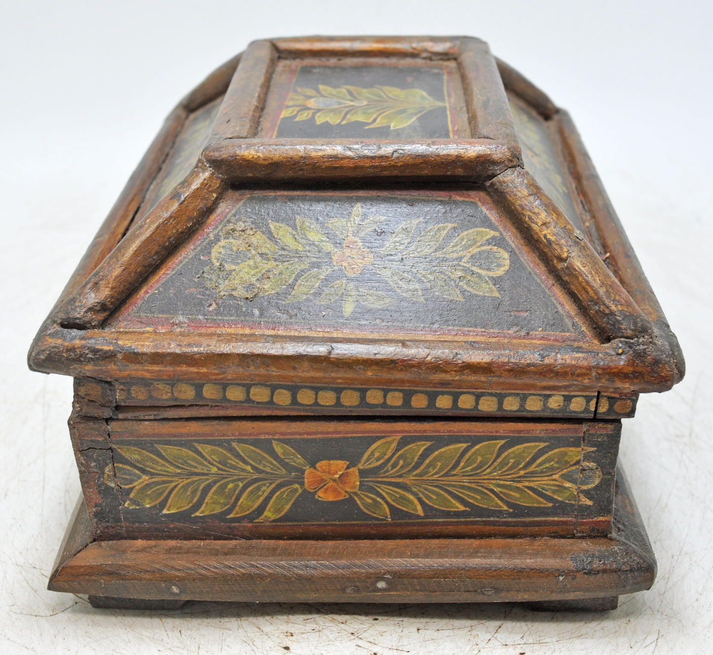 Vintage Wooden Dome Shaped Storage Box Original Old Hand Crafted Fine Painted