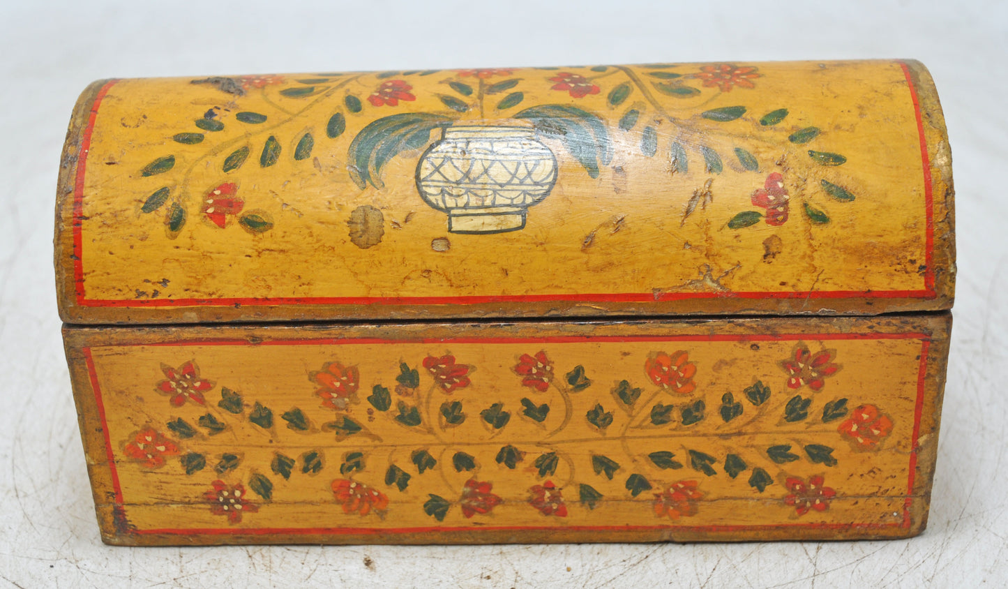 Vintage Wooden Half Round Top Storage Box Original Old Hand Carved Fine Painted