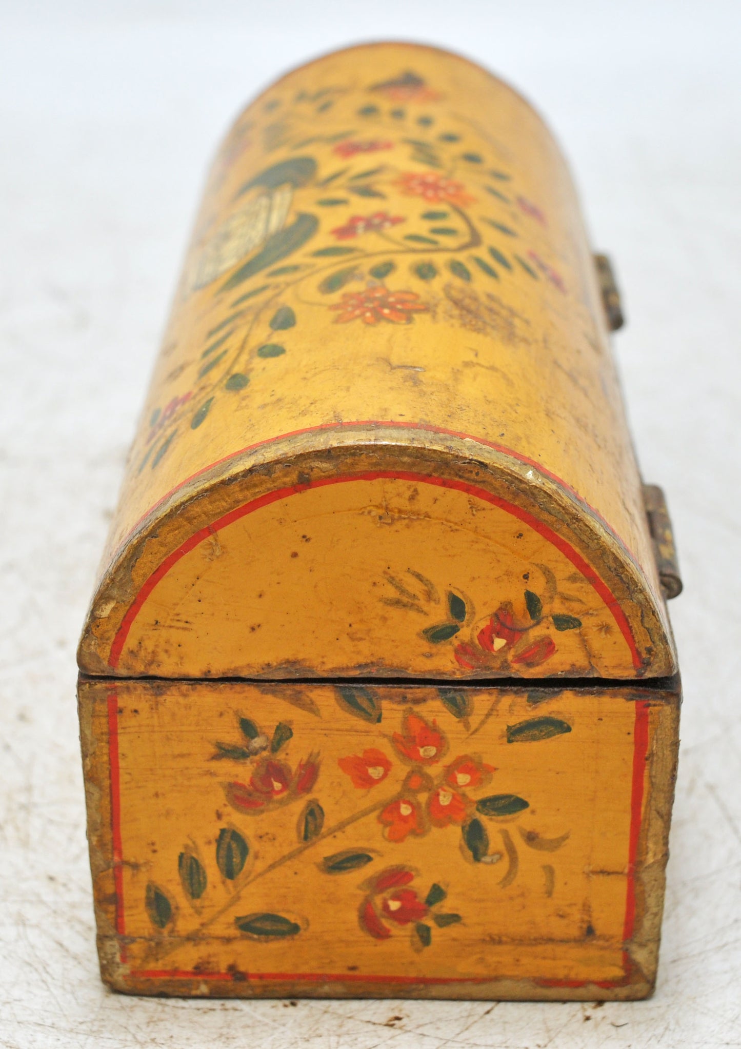 Vintage Wooden Half Round Top Storage Box Original Old Hand Carved Fine Painted