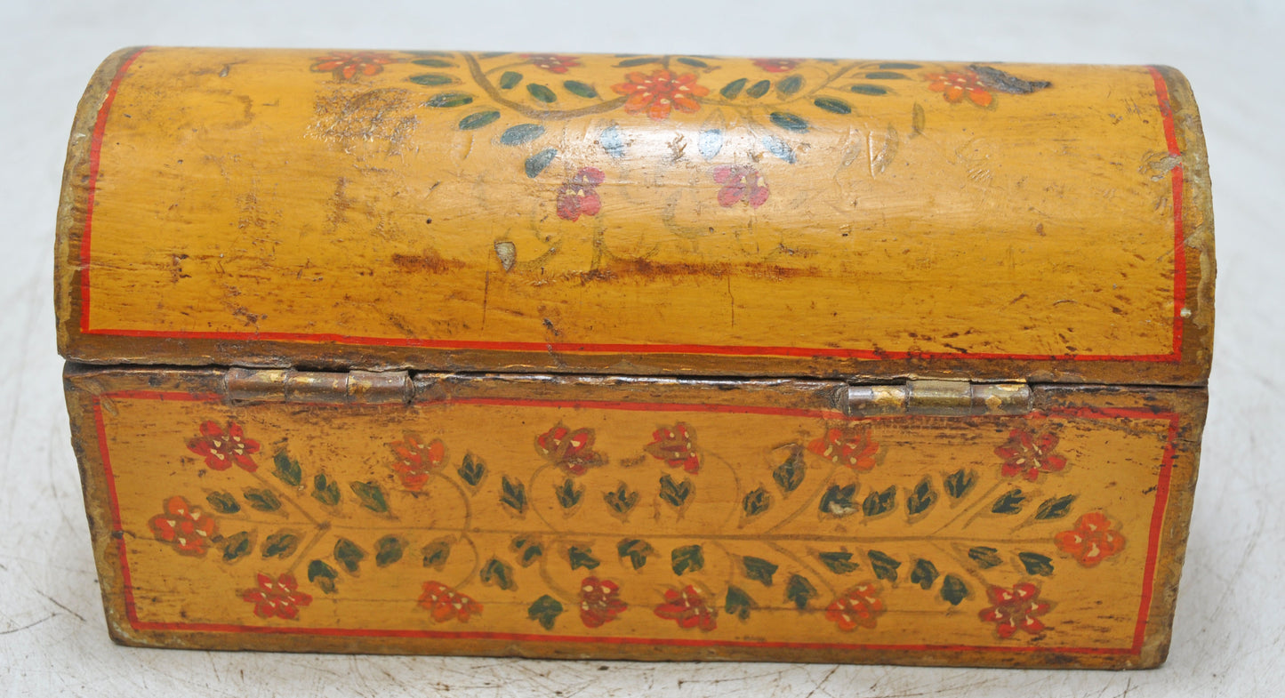 Vintage Wooden Half Round Top Storage Box Original Old Hand Carved Fine Painted