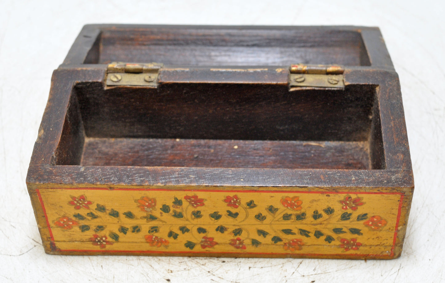 Vintage Wooden Half Round Top Storage Box Original Old Hand Carved Fine Painted