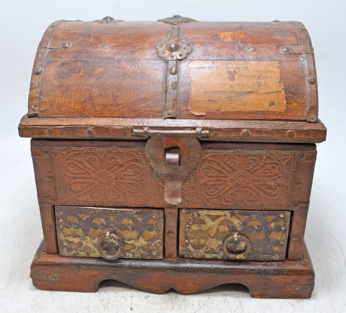 Vintage Wooden Half Round Top Storage Box Original Old Hand Crafted 2 Drawers