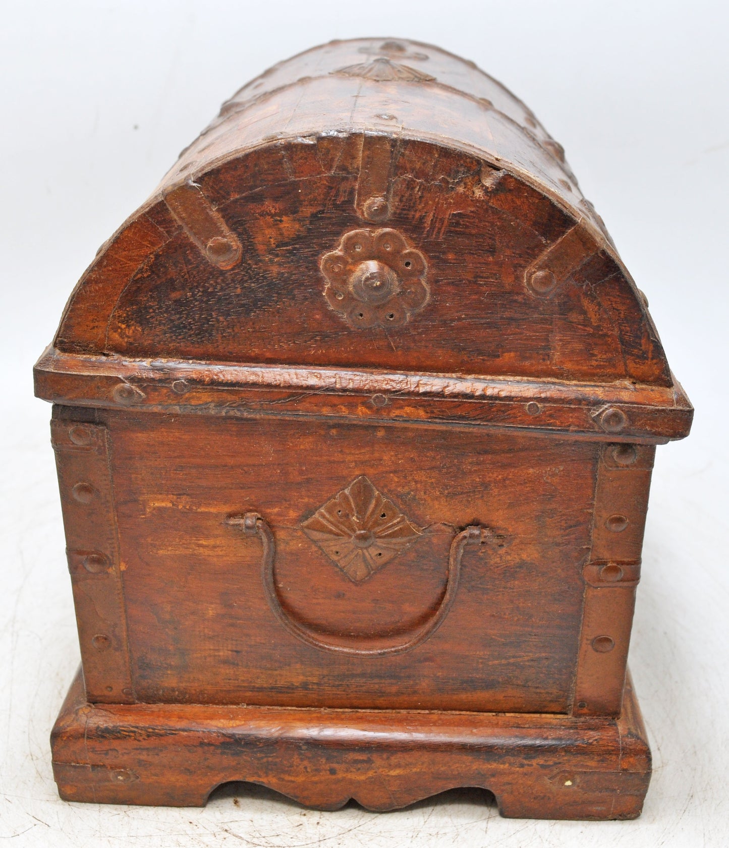 Vintage Wooden Half Round Top Storage Box Original Old Hand Crafted 2 Drawers