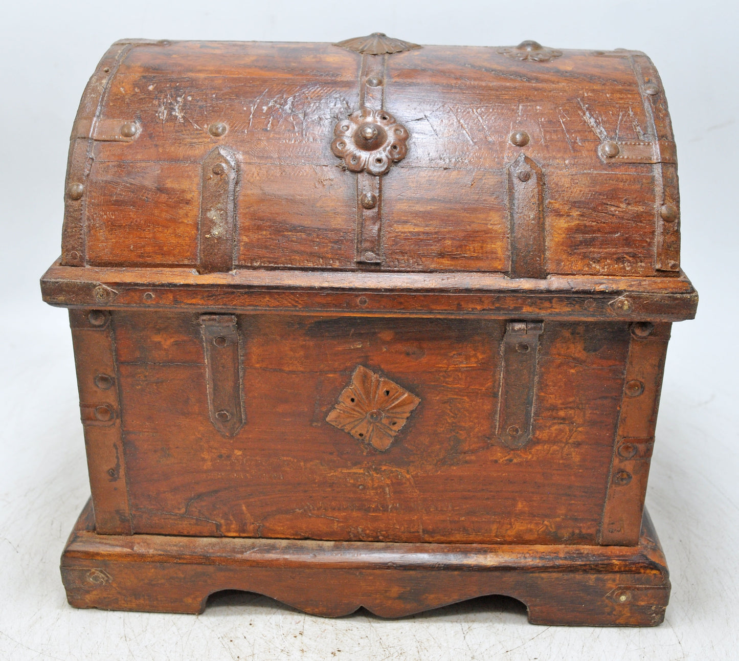 Vintage Wooden Half Round Top Storage Box Original Old Hand Crafted 2 Drawers