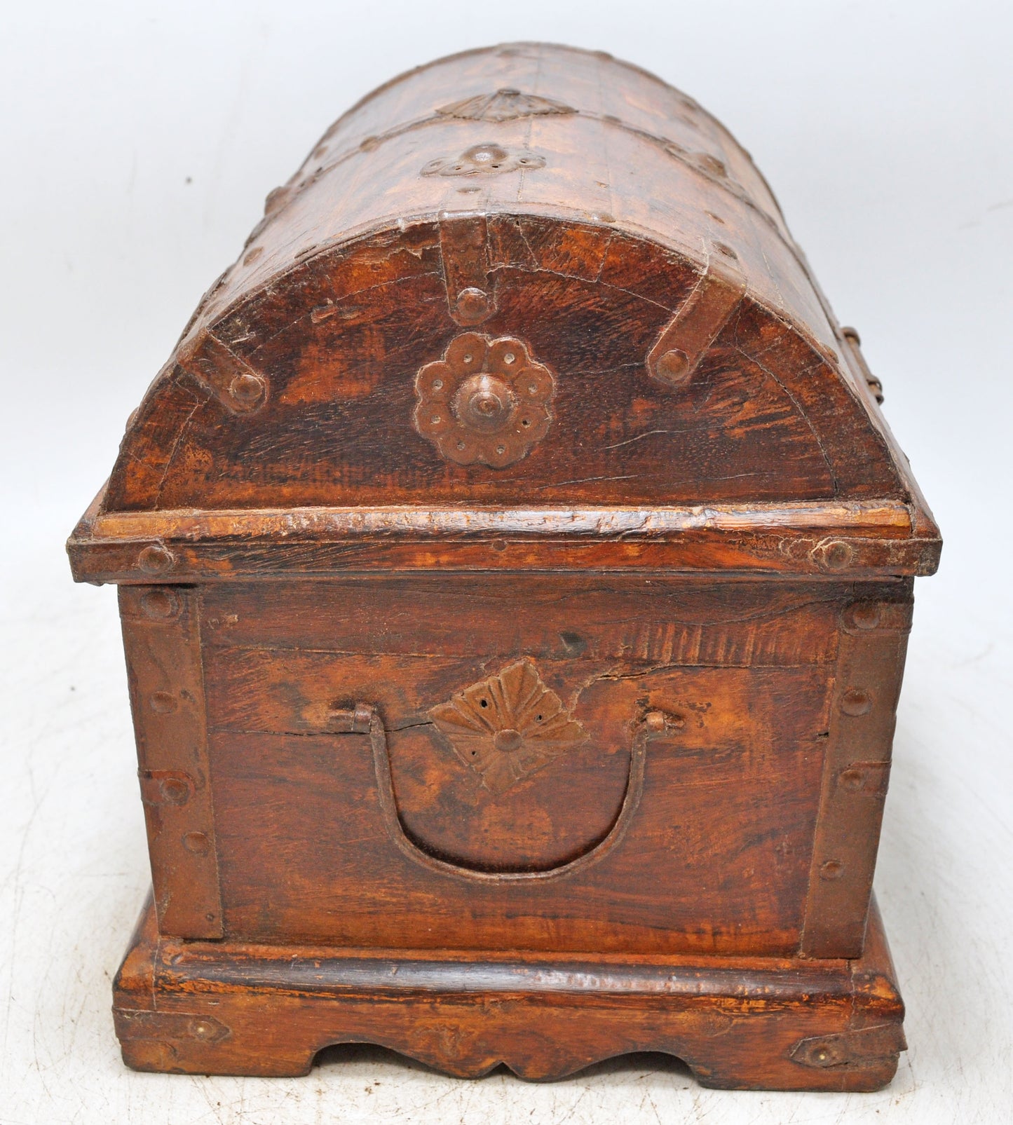 Vintage Wooden Half Round Top Storage Box Original Old Hand Crafted 2 Drawers