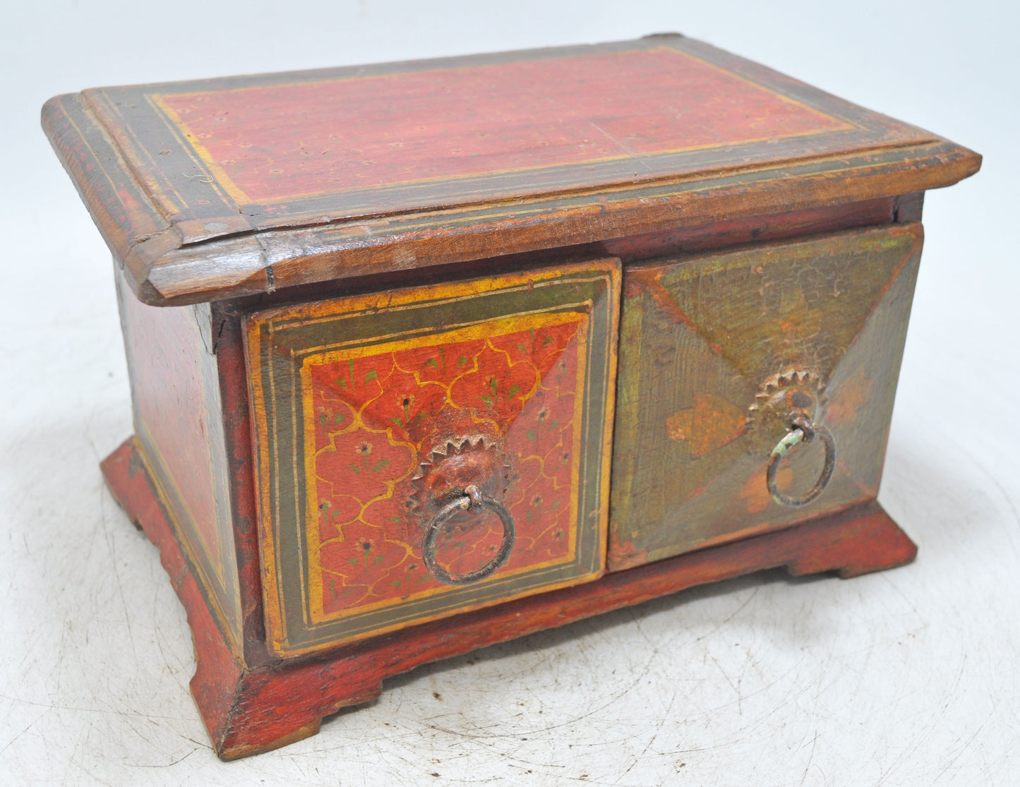 Vintage Wooden 2 Drawers Storage Box Original Old Hand Crafted Painted