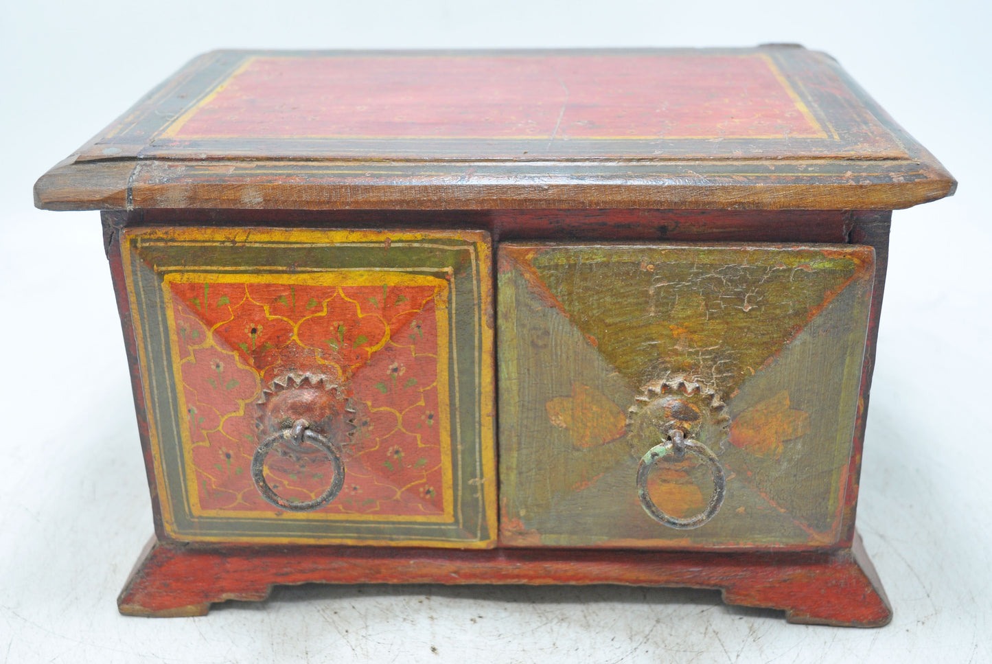 Vintage Wooden 2 Drawers Storage Box Original Old Hand Crafted Painted