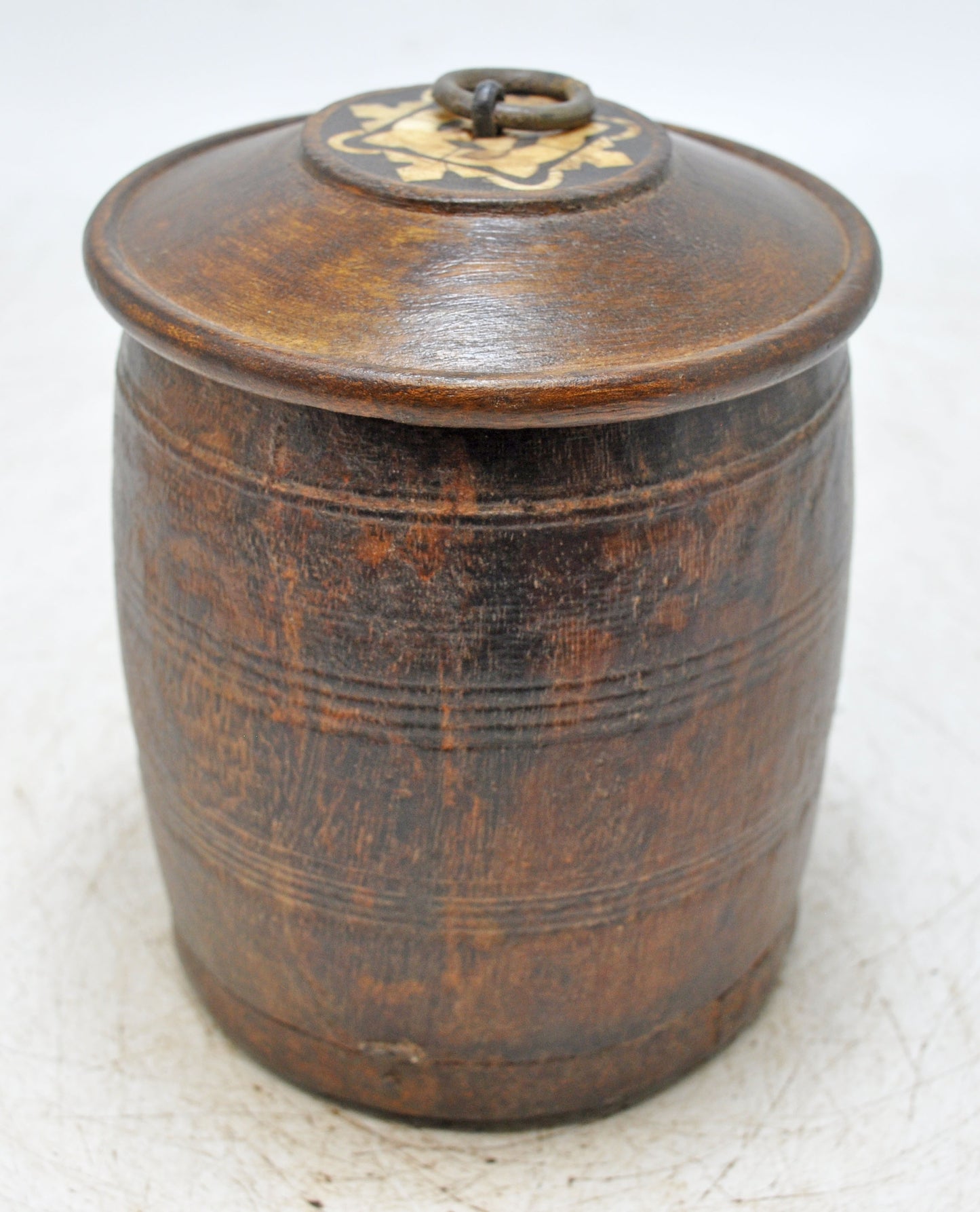 Vintage Wooden Small Round Kum Kum Powder Tika Box Original Old Hand Crafted