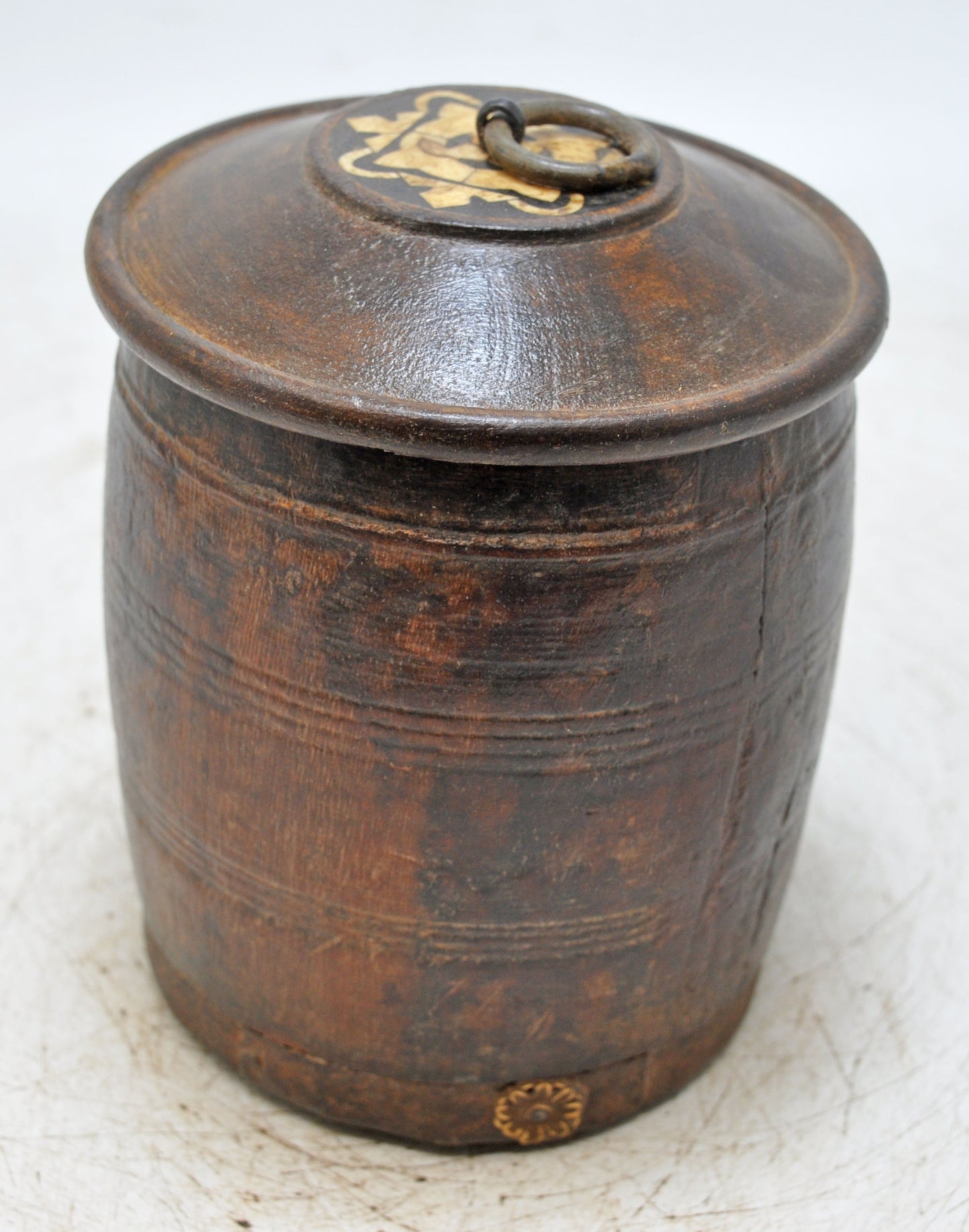 Vintage Wooden Small Round Kum Kum Powder Tika Box Original Old Hand Crafted