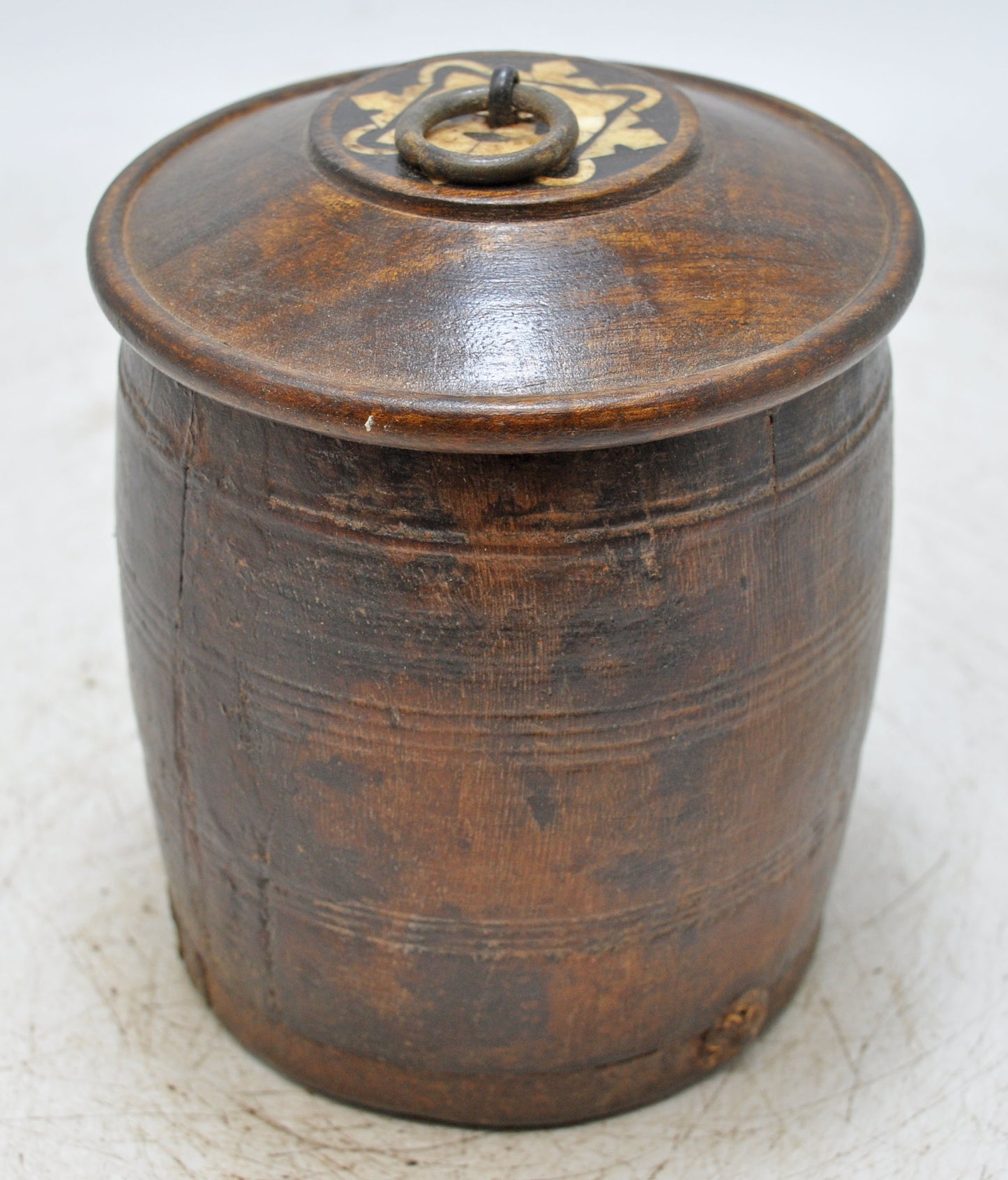 Vintage Wooden Small Round Kum Kum Powder Tika Box Original Old Hand Crafted