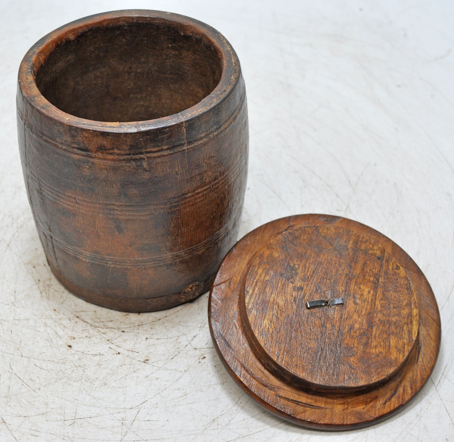 Vintage Wooden Small Round Kum Kum Powder Tika Box Original Old Hand Crafted