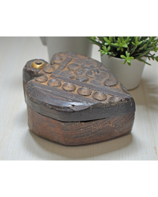 Antique Wooden Kitchenware Spice Box Original Old Hand Carved