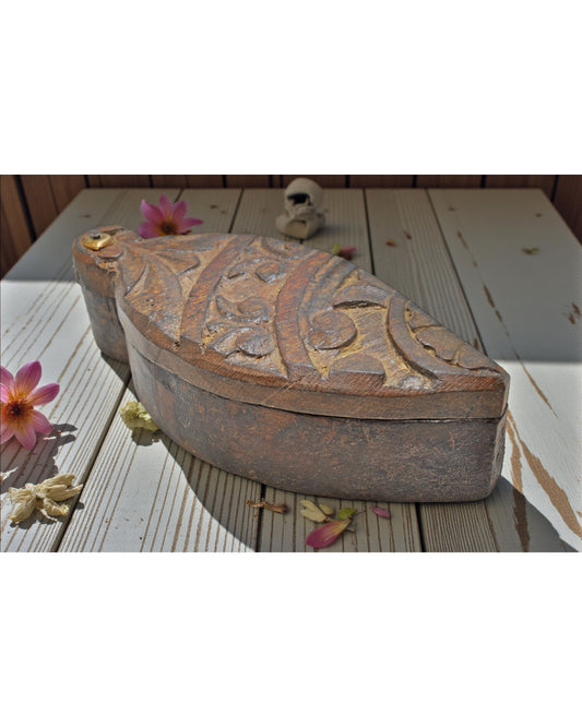 Antique Wooden Kitchenware Spice Box Original Old Hand Carved