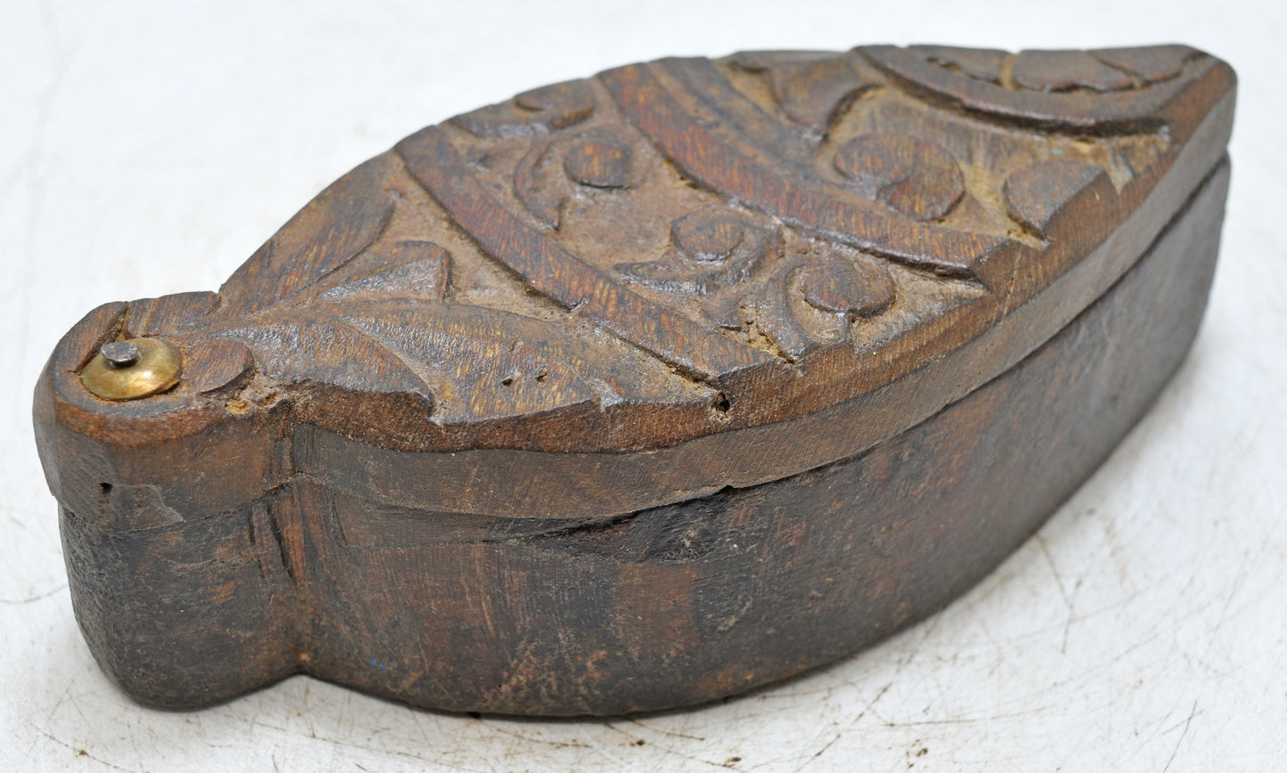 Antique Wooden Kitchenware Spice Box Original Old Hand Carved