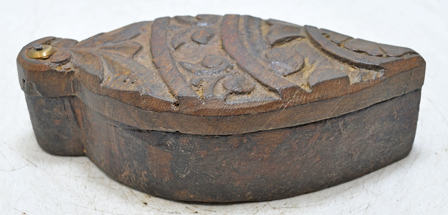 Antique Wooden Kitchenware Spice Box Original Old Hand Carved