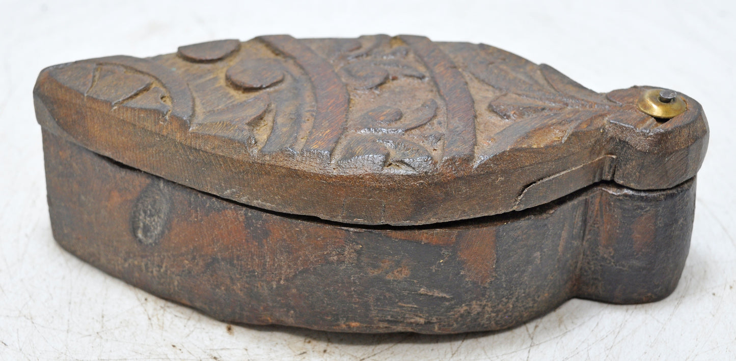 Antique Wooden Kitchenware Spice Box Original Old Hand Carved