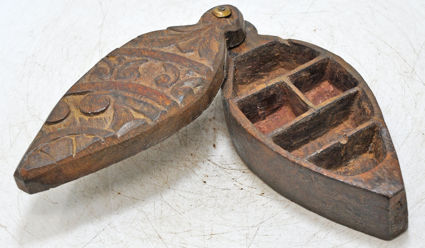 Antique Wooden Kitchenware Spice Box Original Old Hand Carved