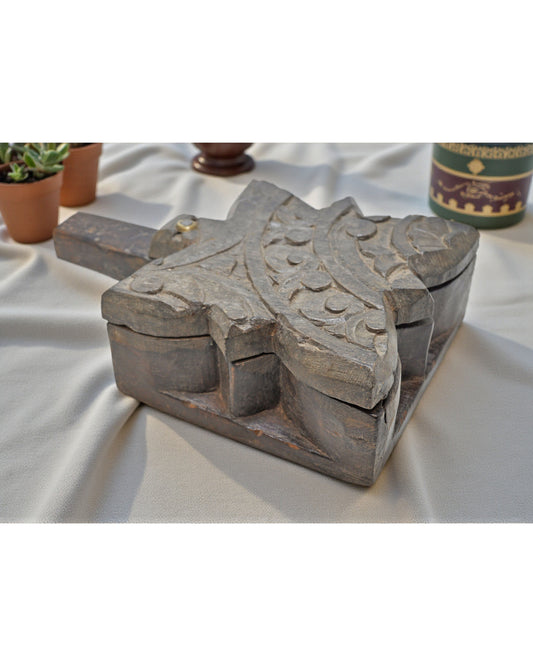 Antique Wooden Kitchenware Spice Box Original Old Hand Carved